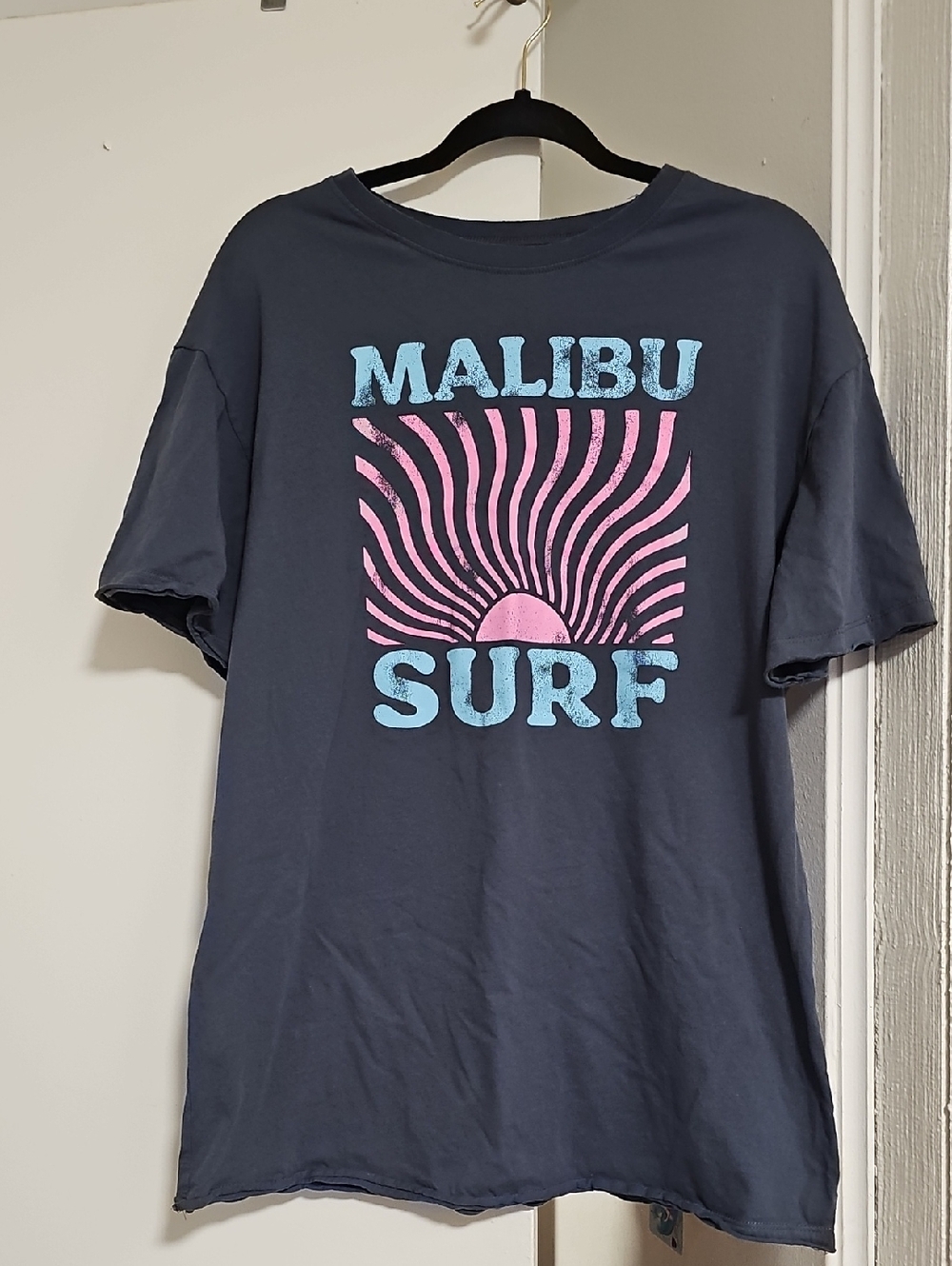 Ascot And Hart Malibu Surf Graphic Oversized 100% Cotton T-shirt Gray Small